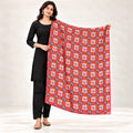 PC COTTON GAJRA 93 GEOMETRIC CHECK & PAISLEY PRINT DUPATTA WITH 4 SIDE HANDMADE MATCHING SAMOSA LACE