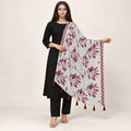PC COTTON BHAGIRATHI 71 FLORAL LEAF PRINT DUPATTA 1.90 MTR WITH ZIGZAG BORDER AND MATCHING TASSELS