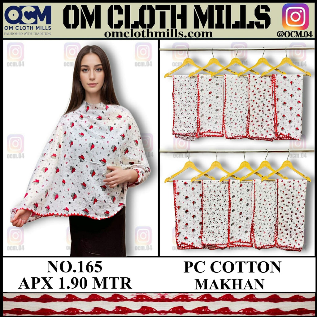 PC COTTON MAKHAN WHITE RED FLORAL PRINT DUPATTA WITH 4 SIDE RED SAMOSA LACE | APPROX. 1.90 MTR