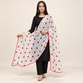 PC COTTON MAKHAN WHITE RED FLORAL PRINT DUPATTA WITH 4 SIDE RED SAMOSA LACE | APPROX. 1.90 MTR